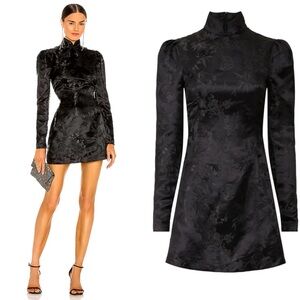 NWT Sau Lee Joyce Chinese Jacquard Mini Dress 0 Black Mandarin Collar